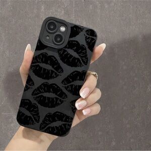 iPhone Phone Case Lip Print Black Shockproof TPU Case